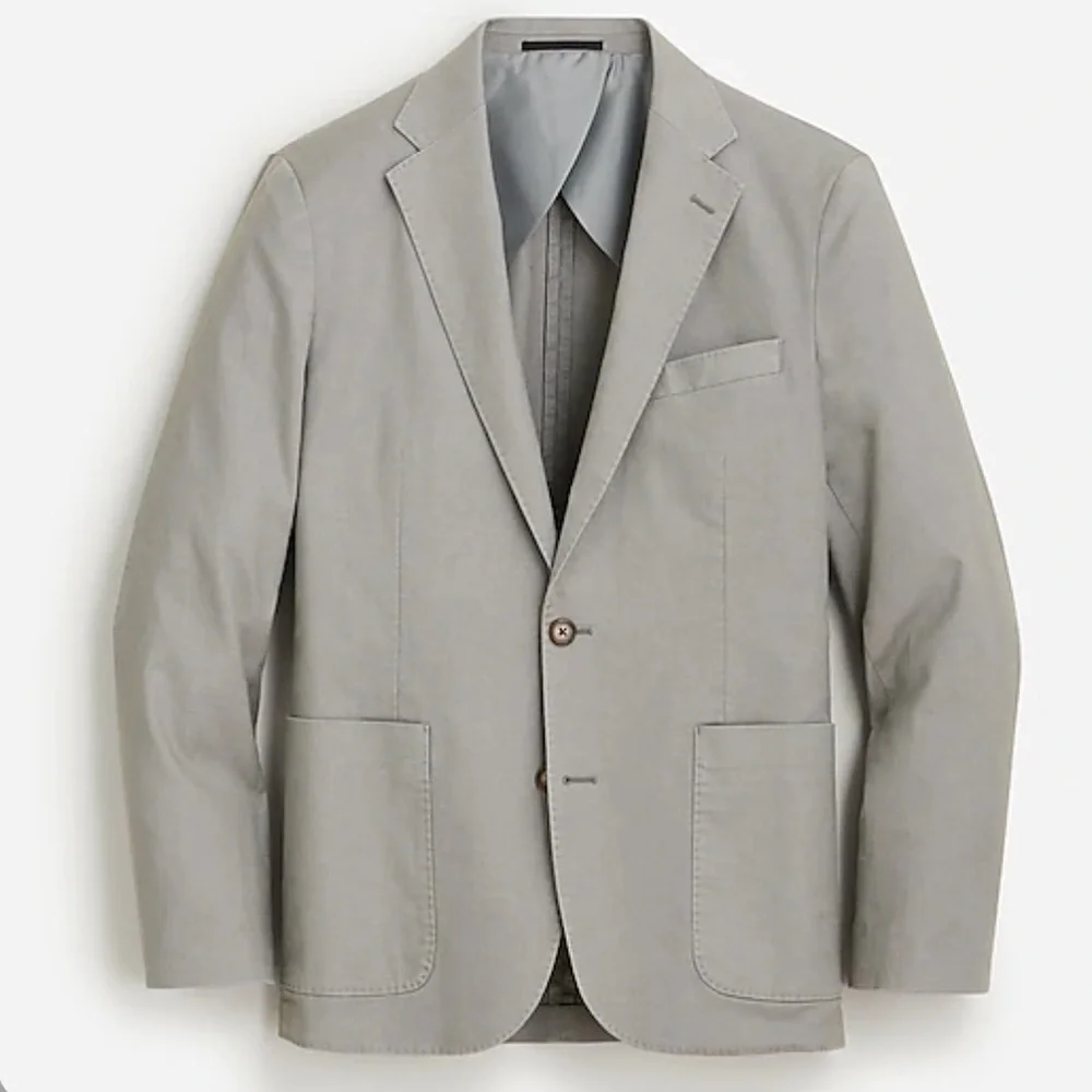 J crew slim fit suit jacket blazer stretch hemp organic cotton steel grey